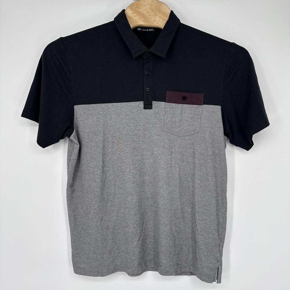 Travis Mathew Golf Polo Shirt Gray Black Colorblock Rugby Pima Cotton Mens XL